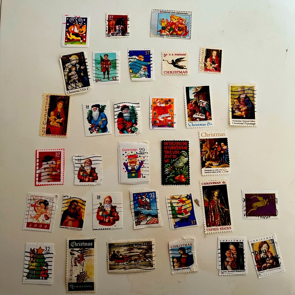 Vintage Christmas Postage Stamp Art Collection
